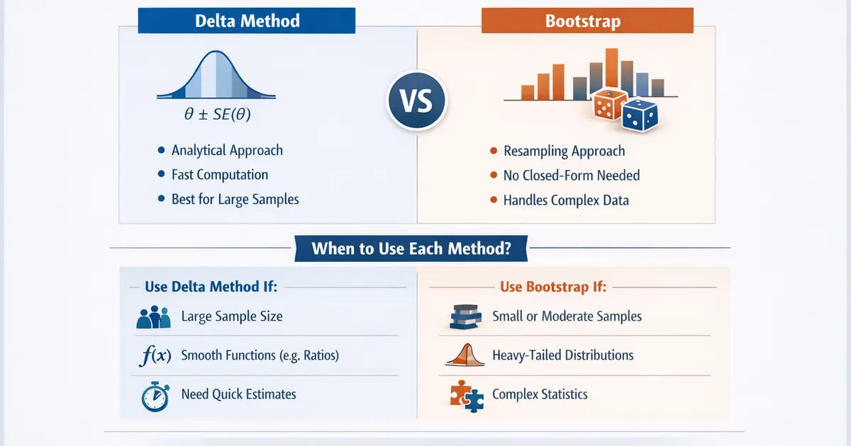 Delta Method vs. Bootstrap: When Each Is Appropriate