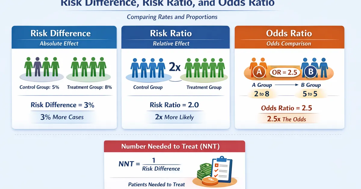 Effect Sizes for Proportions: Risk Difference, Risk Ratio, and Odds Ratio