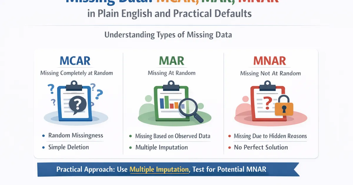 Missing Data: MCAR, MAR, MNAR in Plain English and Practical Defaults